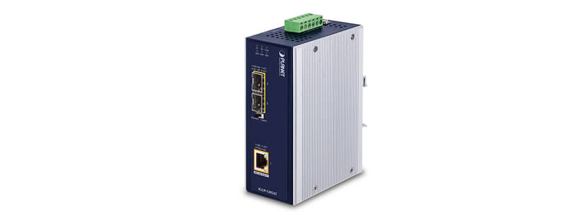 IGUP-1205AT Industrial 2-Port 100/1000X SFP to 1-Port 10/100/1000T 802.3bt PoE++ Media Converter